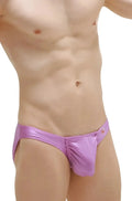 PetitQ bikini taik joe purple metallic briefs with ruched front and small logo on the waistband