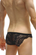 PetitQ bikini tregunc lace black briefs featuring intricate floral patterns and scalloped edges in black lace