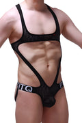Petitq body jockstrap oze durtol black black mesh bodysuit with cut-out design and branded waistband front view