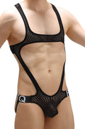 Black mesh one-piece swimsuit petitq body jockstring oze durtol with cutout design and branded waistband