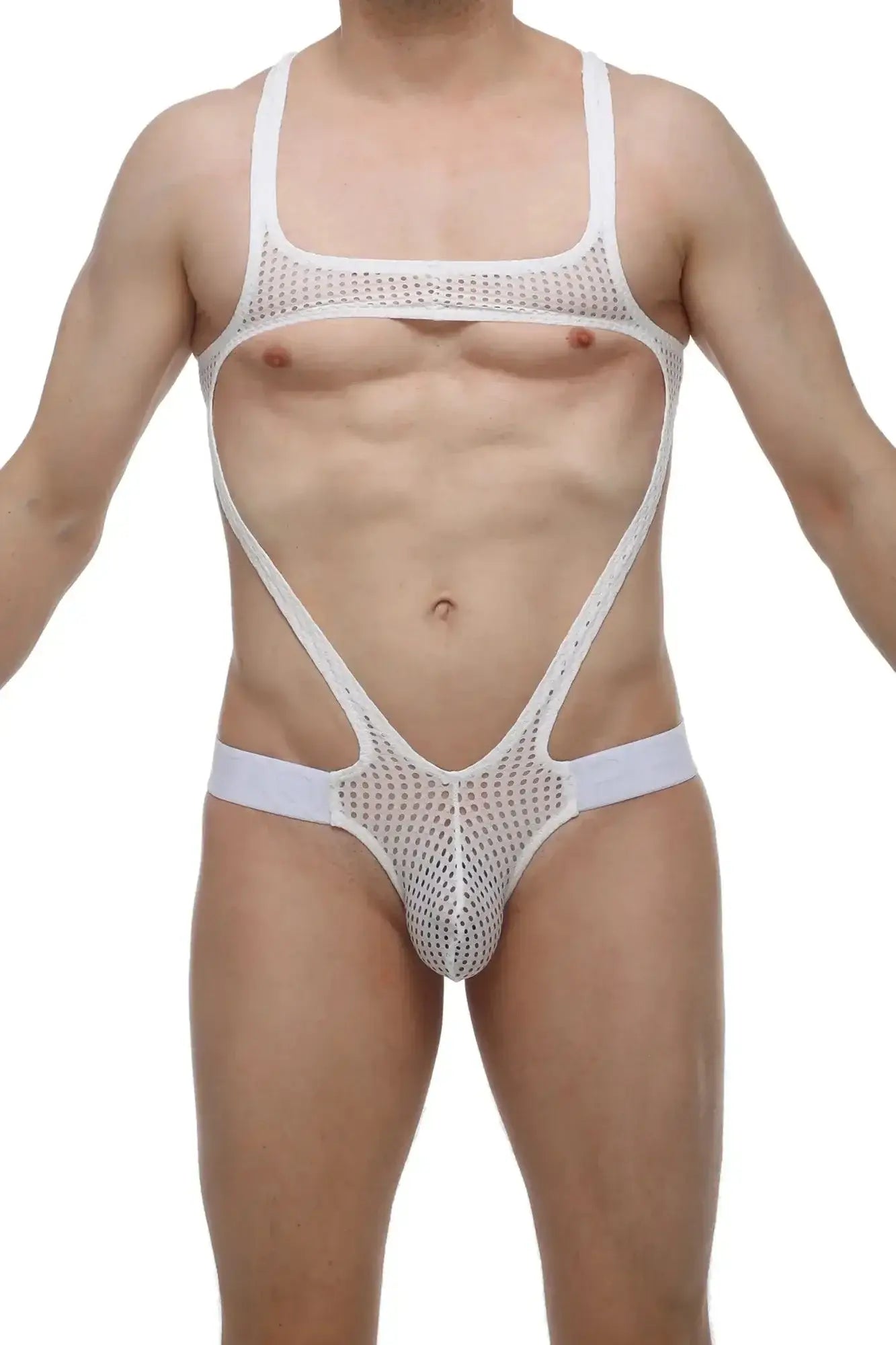 Petitq body jockthong oze durtol white white mesh one-piece swimsuit with cutout design