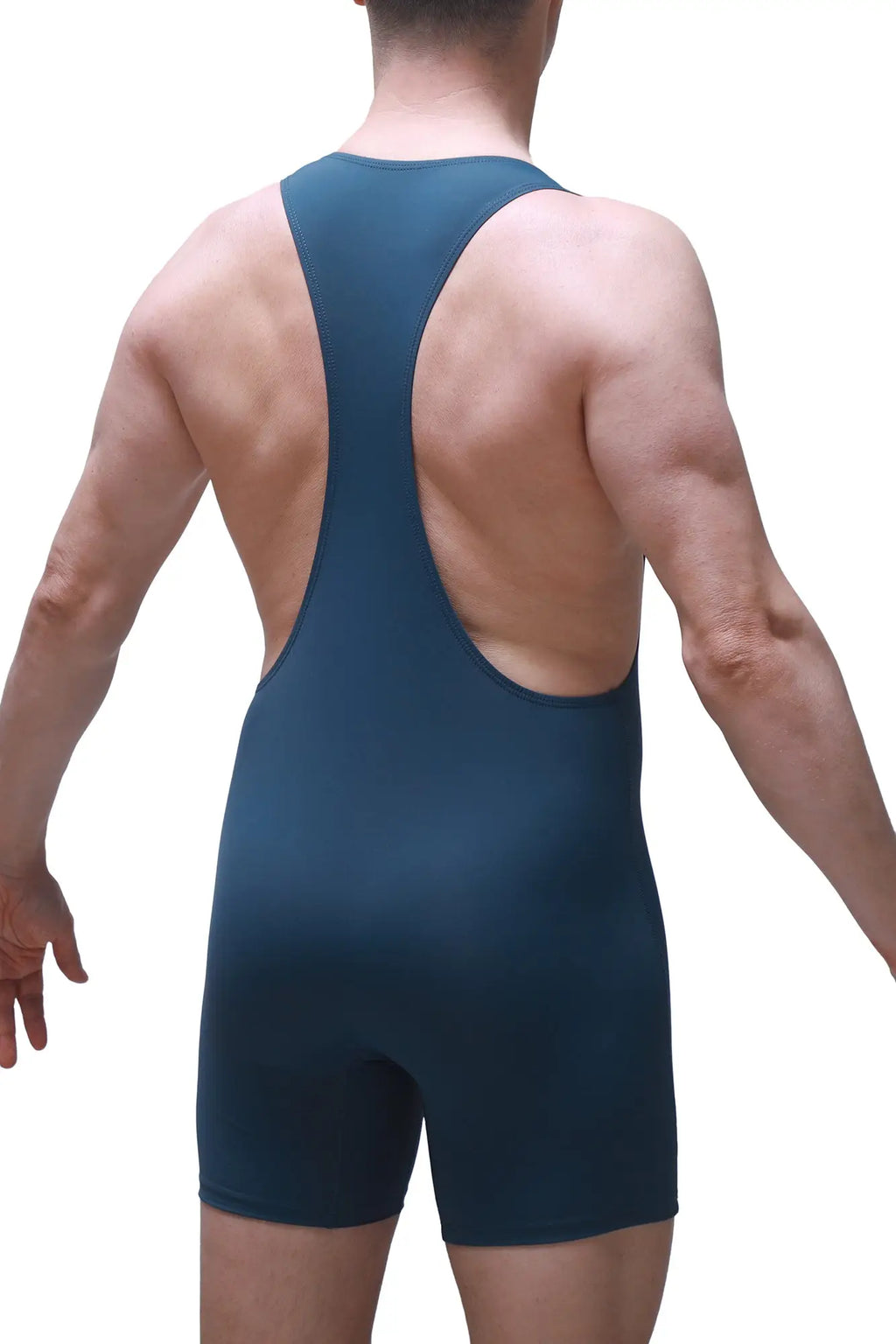 Dark teal petitq bodyboxer athletic singlet with racerback design and short legs for activewear use