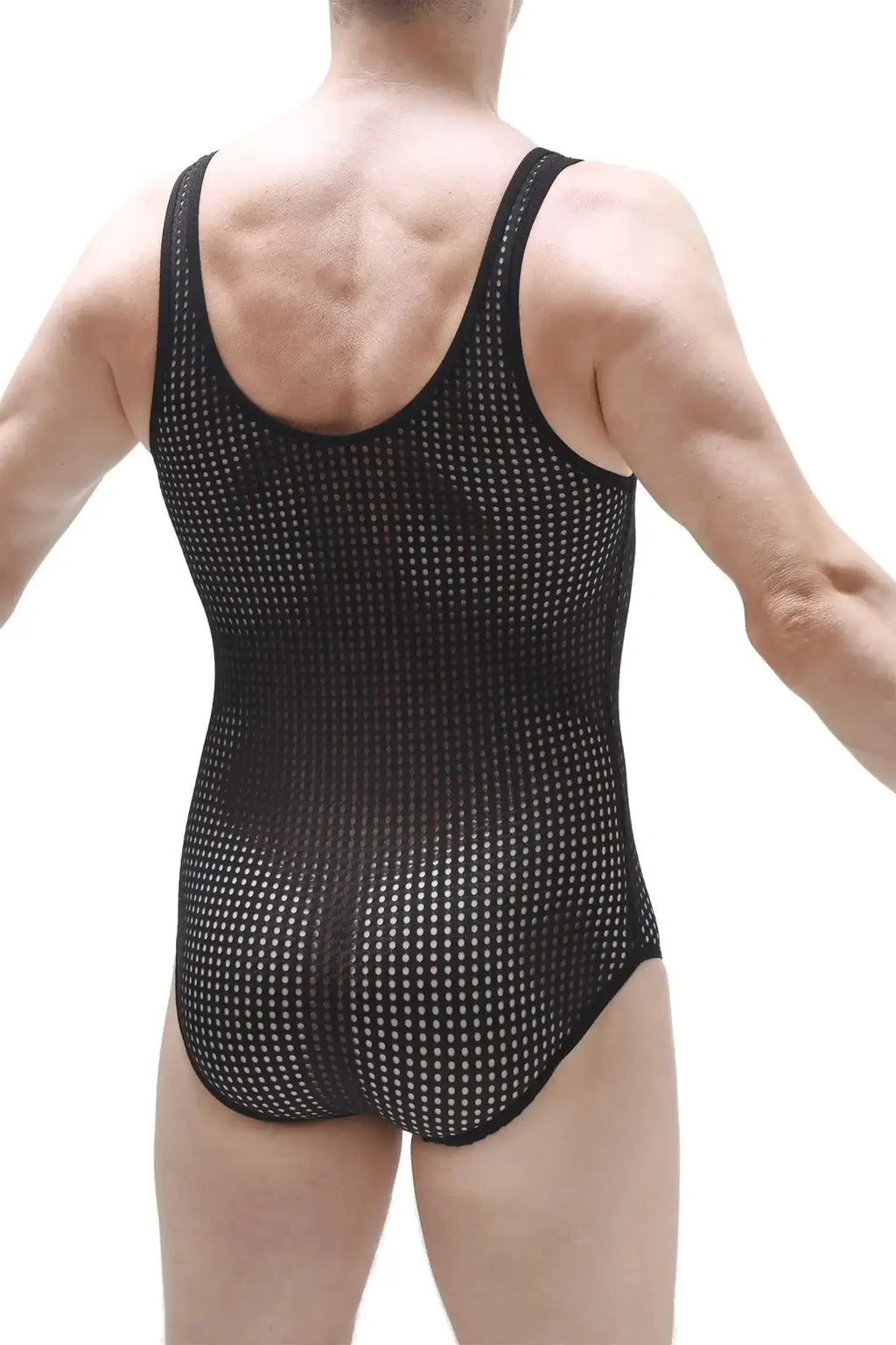 Petitq bodybrief durtol black one-piece swimsuit in black mesh with tight-fitting design and thin shoulder straps