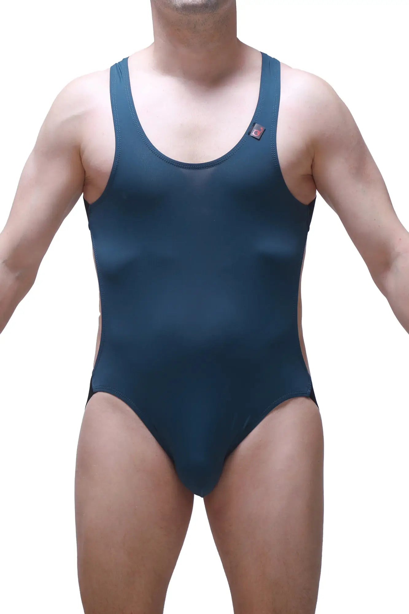 Dark teal one-piece swimsuit with scoop neckline and racerback design from PetitQ Bodyjockstrap Perrel Blue collection