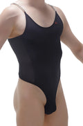 PetitQ bodysuit Bevans black one-piece swimsuit with silver chain straps and a small red logo on the shoulder