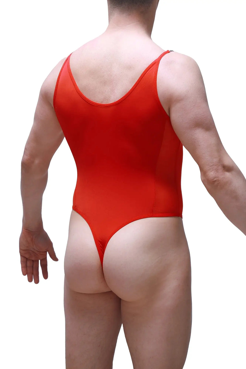 PetitQ bodysuit Bevans red one-piece swimsuit with high-cut leg design and thin shoulder straps