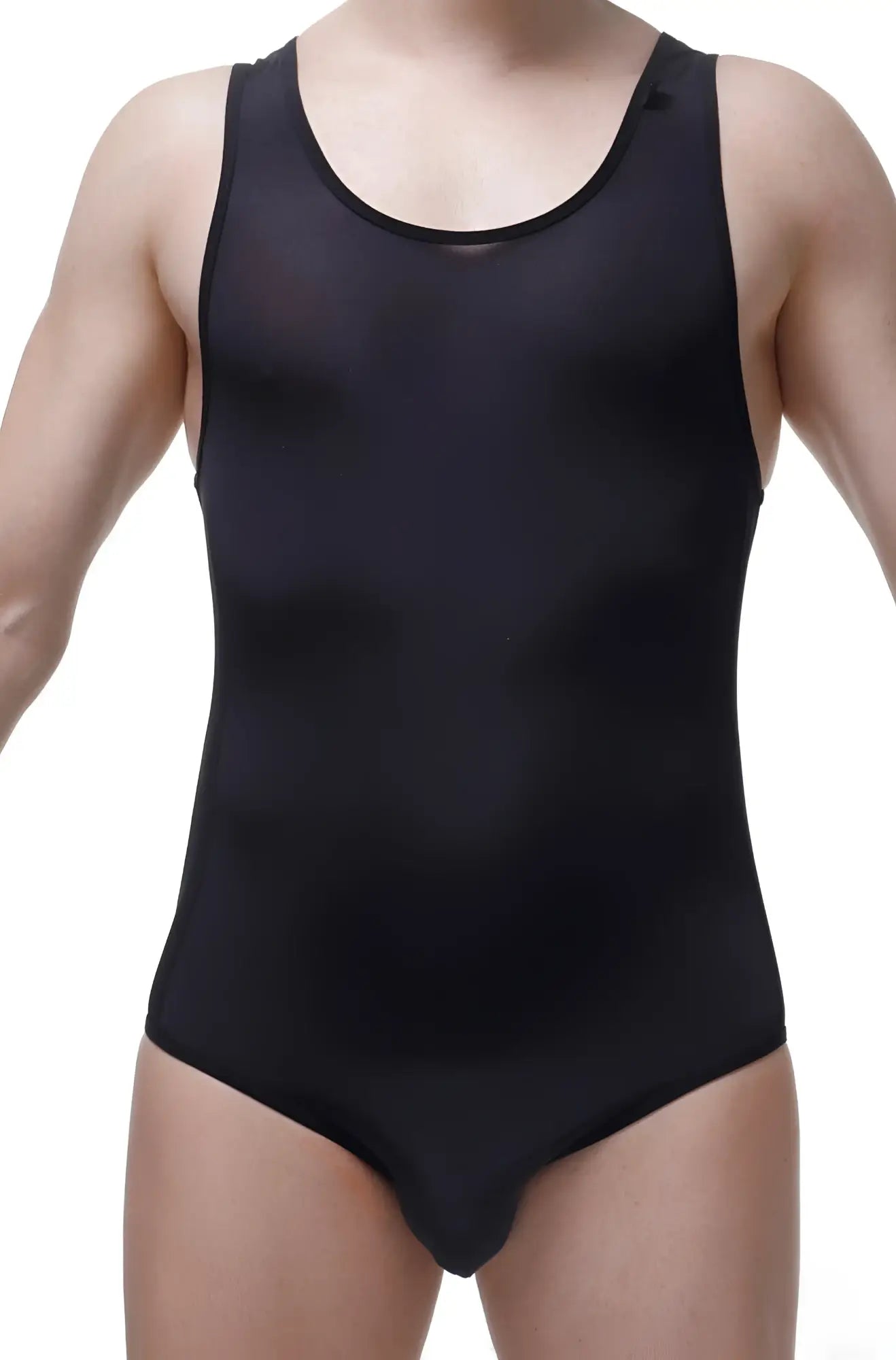 Petitq bodysuit herly black mesh tank top with scoop neckline and seamless fit in black mesh material