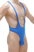 Blue petitq bodysuit thong gonzac plum blue with thin shoulder straps and deep v neckline in one piece swimsuit style
