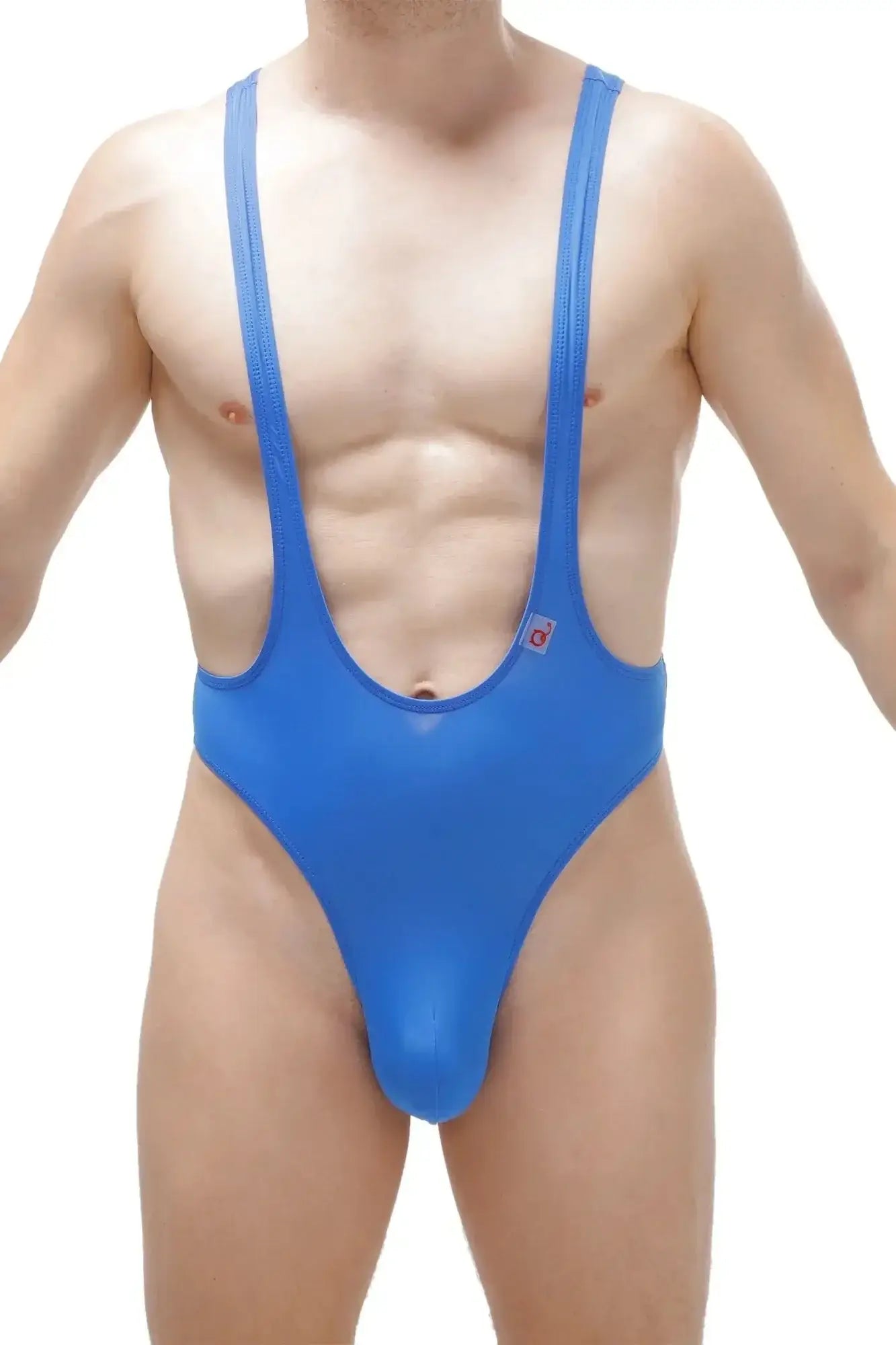 Bright blue PetitQ bodysuit thong Gonzac plum with wide shoulder straps and a plunging neckline in form-fitting fabric