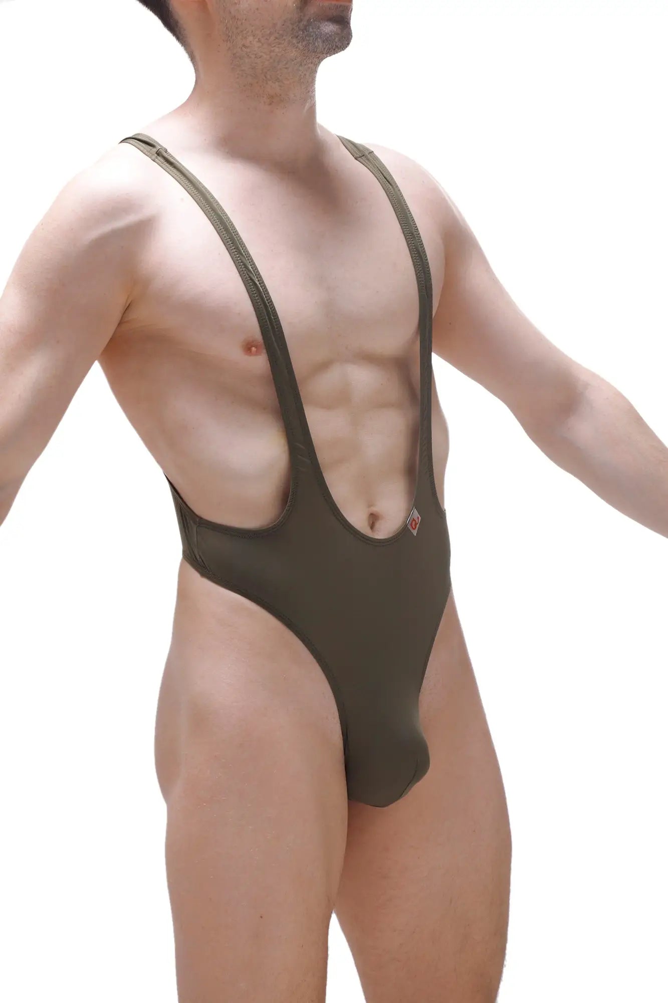 Olive green petitq bodysuit thong gonzac plum green one-piece swimsuit with thin straps and low-cut front design