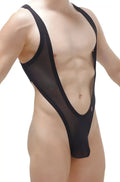 PetitQ bodysuit thong lePuil net black black mesh one-piece swimsuit with plunging neckline and high cut legs