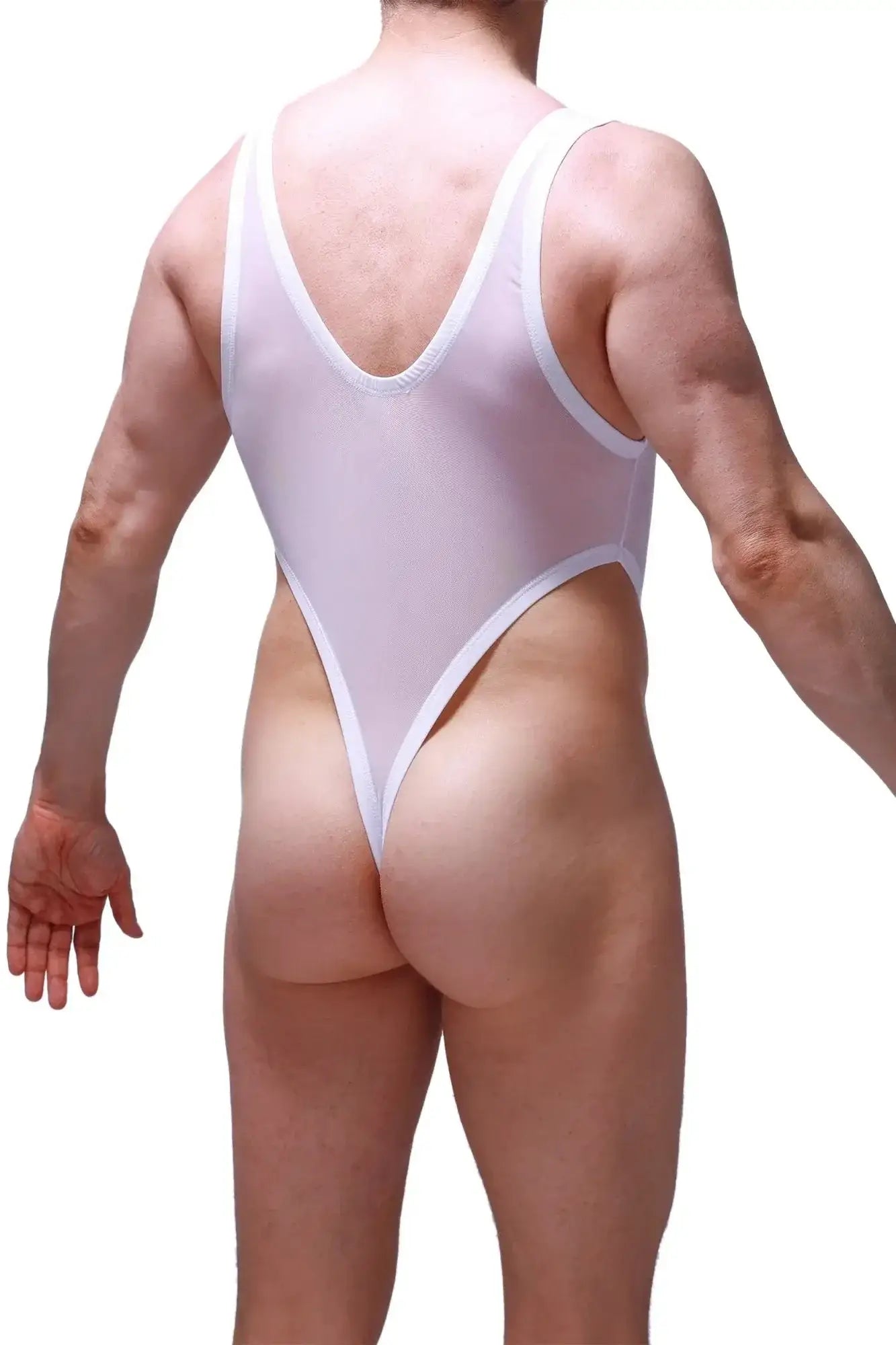 White sheer one-piece swimsuit with white trim from petitq bodysuit thong lepuil net white collection