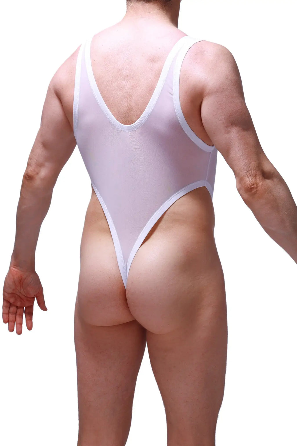 White sheer one-piece swimsuit with white trim from petitq bodysuit thong lepuil net white collection
