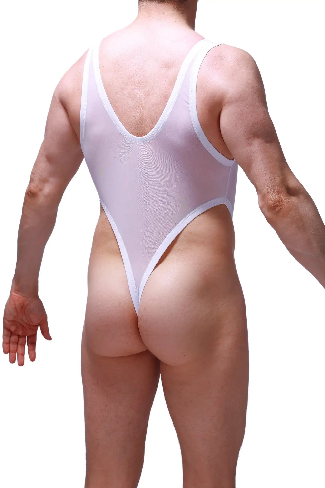 White sheer one-piece swimsuit with white trim from petitq bodysuit thong lepuil net white collection