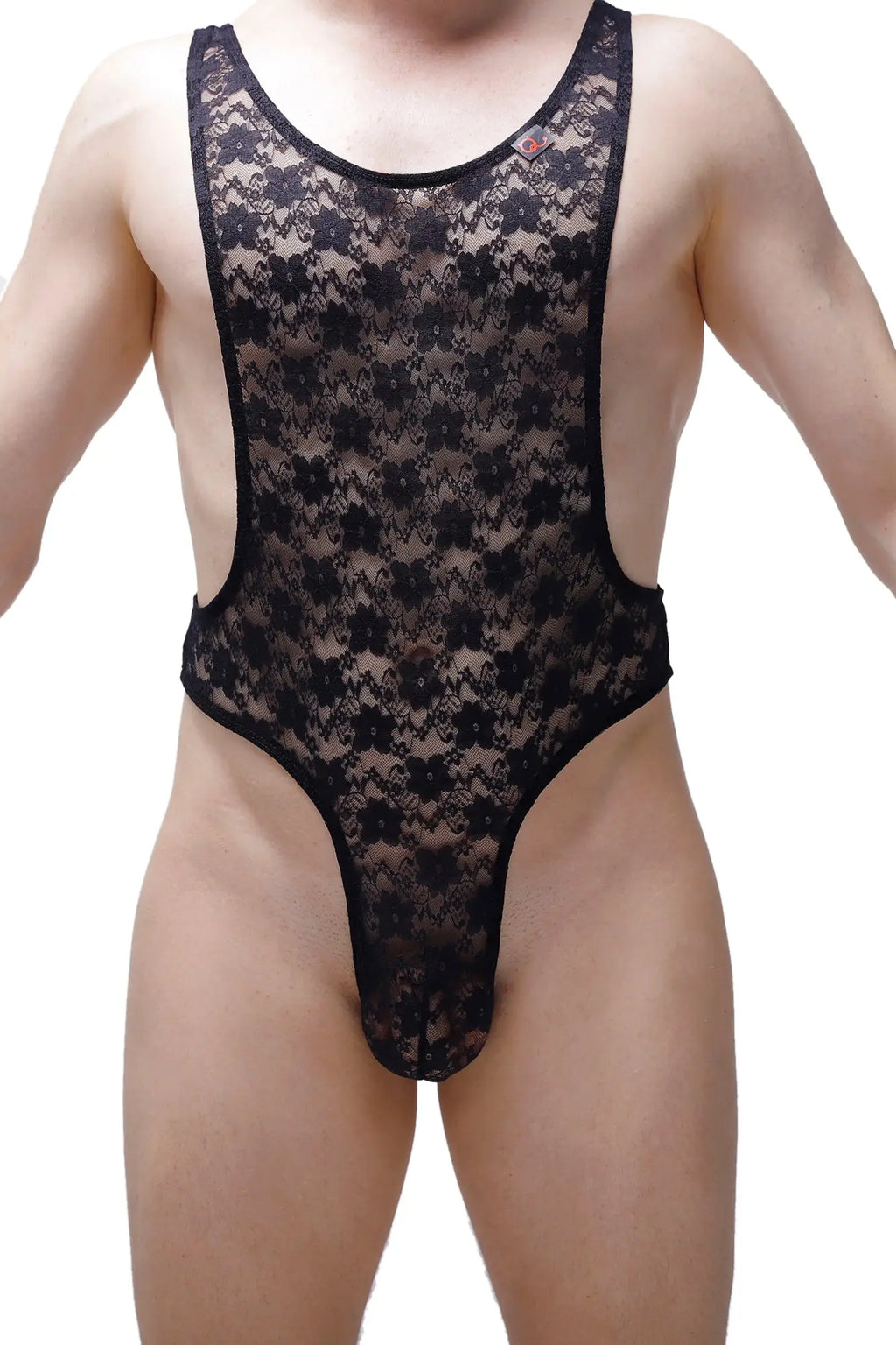 PetitQ bodythong Aunou lace black bodysuit with intricate floral patterns and sheer form-fitting design