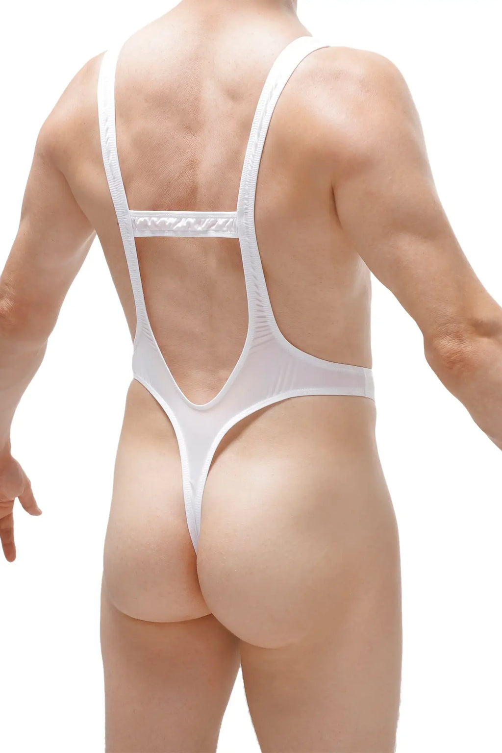 PetitQ bodythong aunou plum white one-piece swimsuit with high-cut leg and thin shoulder straps in white