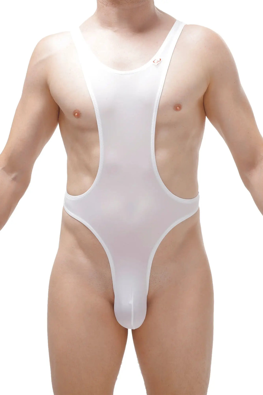 White sheer mesh one-piece swimsuit with wide shoulder straps and high-cut leg from PetitQ Bodythong Aunou Plum White
