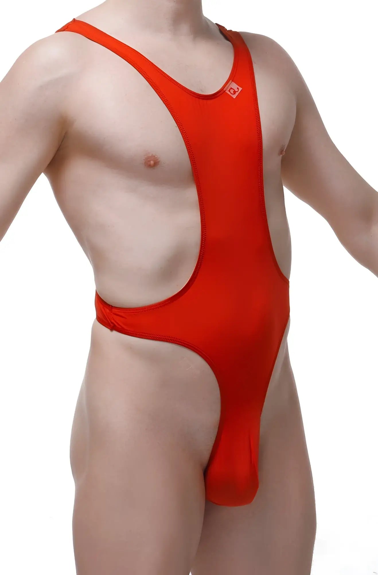 Aunou red petitq bodythong vibrant red form-fitting one-piece swimsuit with cutout design and thin shoulder straps