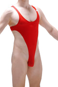 Red mesh petitq bodythong carbay bee one-piece swimsuit with high-cut leg and thin shoulder straps