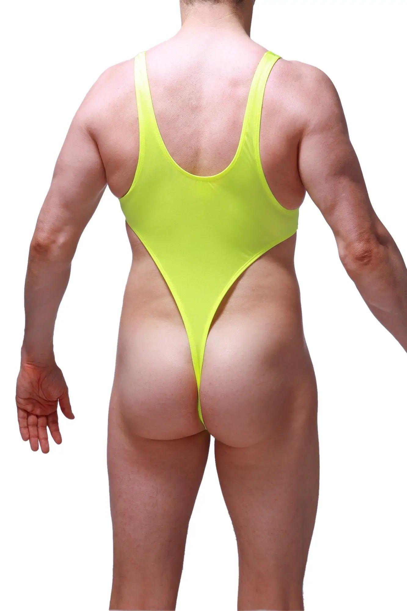 PetitQ Bodythong Carbay Joe neon yellow one-piece swimsuit with high-cut leg and thin shoulder straps