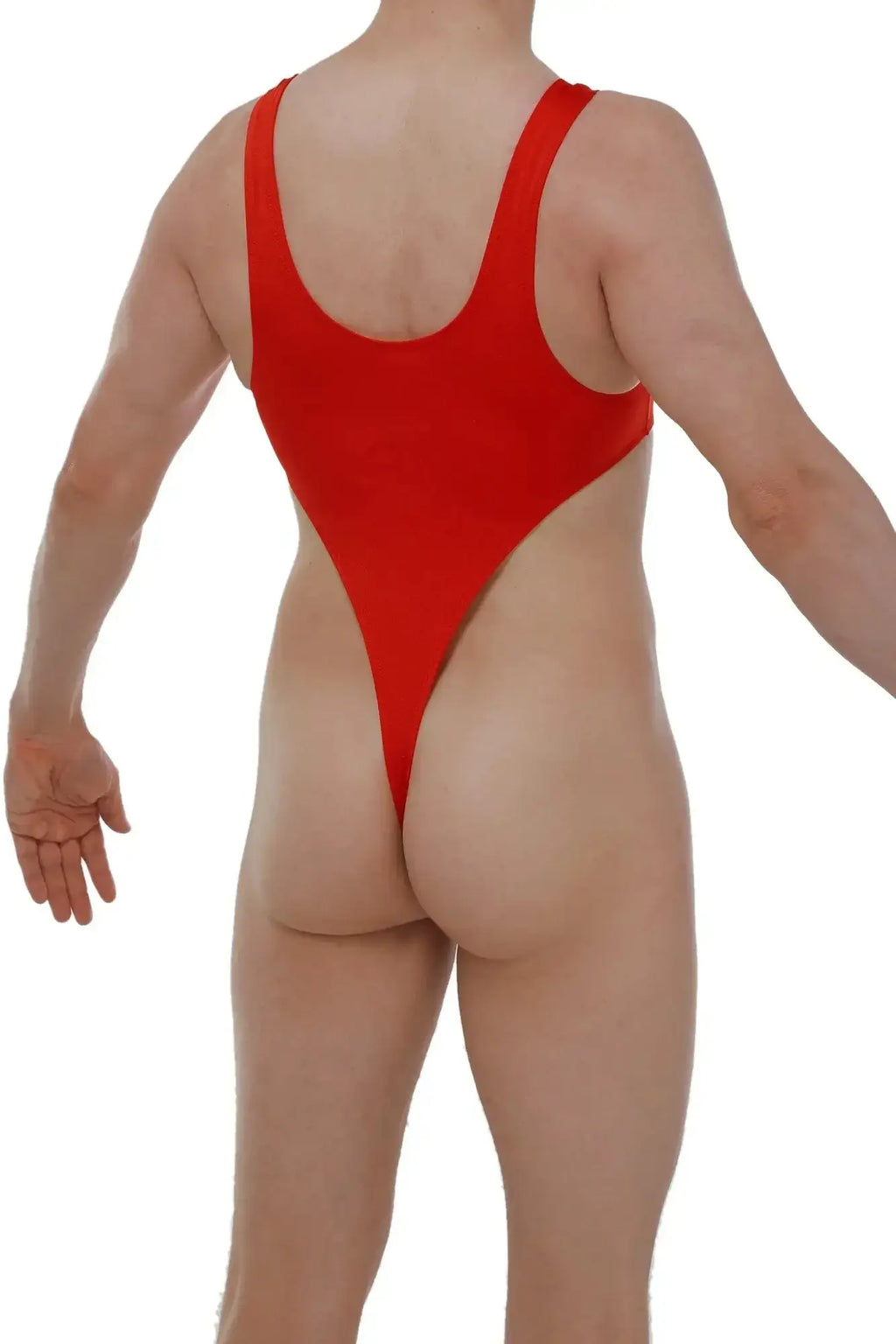 PetitQ Bodythong Carbay Joe red vibrant red form-fitting one-piece swimsuit with high-cut leg and wide shoulder straps
