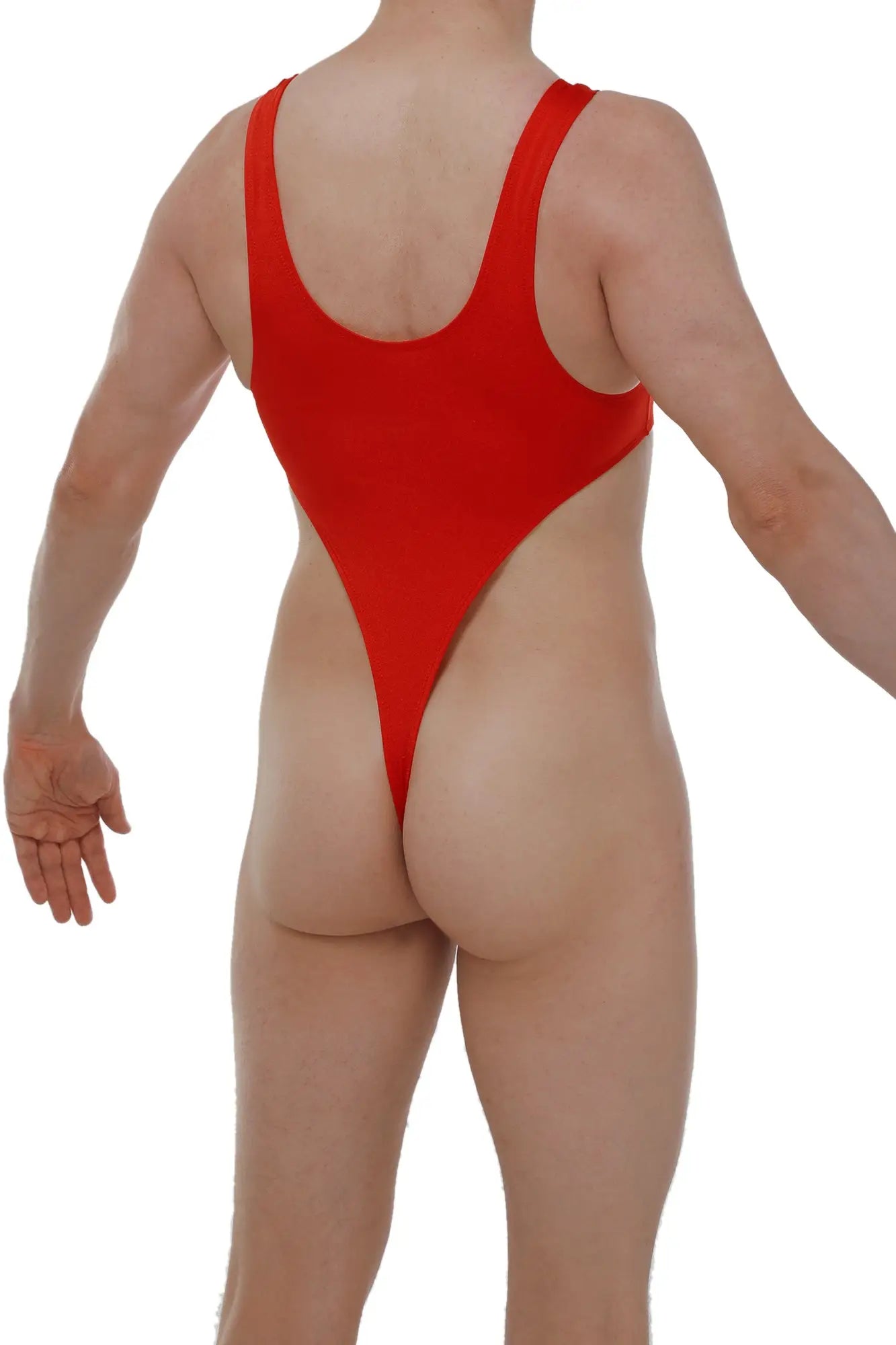 PetitQ Bodythong Carbay Joe red vibrant red form-fitting one-piece swimsuit with high-cut leg and wide shoulder straps