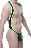 PetitQ BodyThong Deluz black black and neon green one-piece swimsuit with sleek form-fitting design