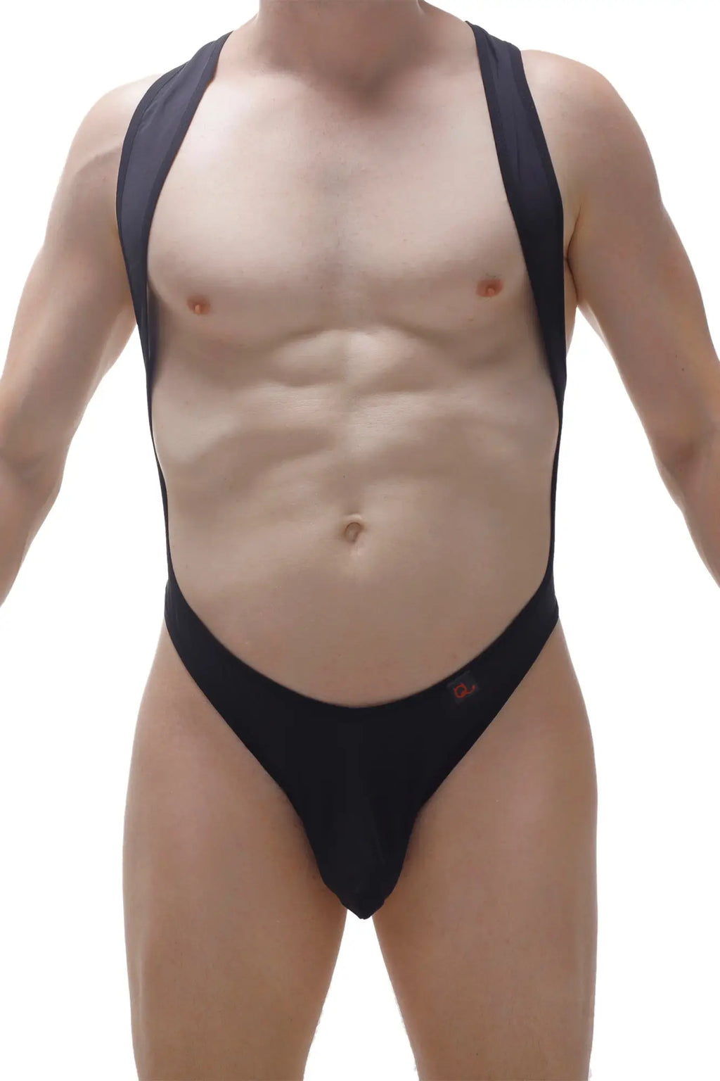 Black one-piece swimsuit PetitQ BodyThong Deluz with wide shoulder straps and high-cut leg design