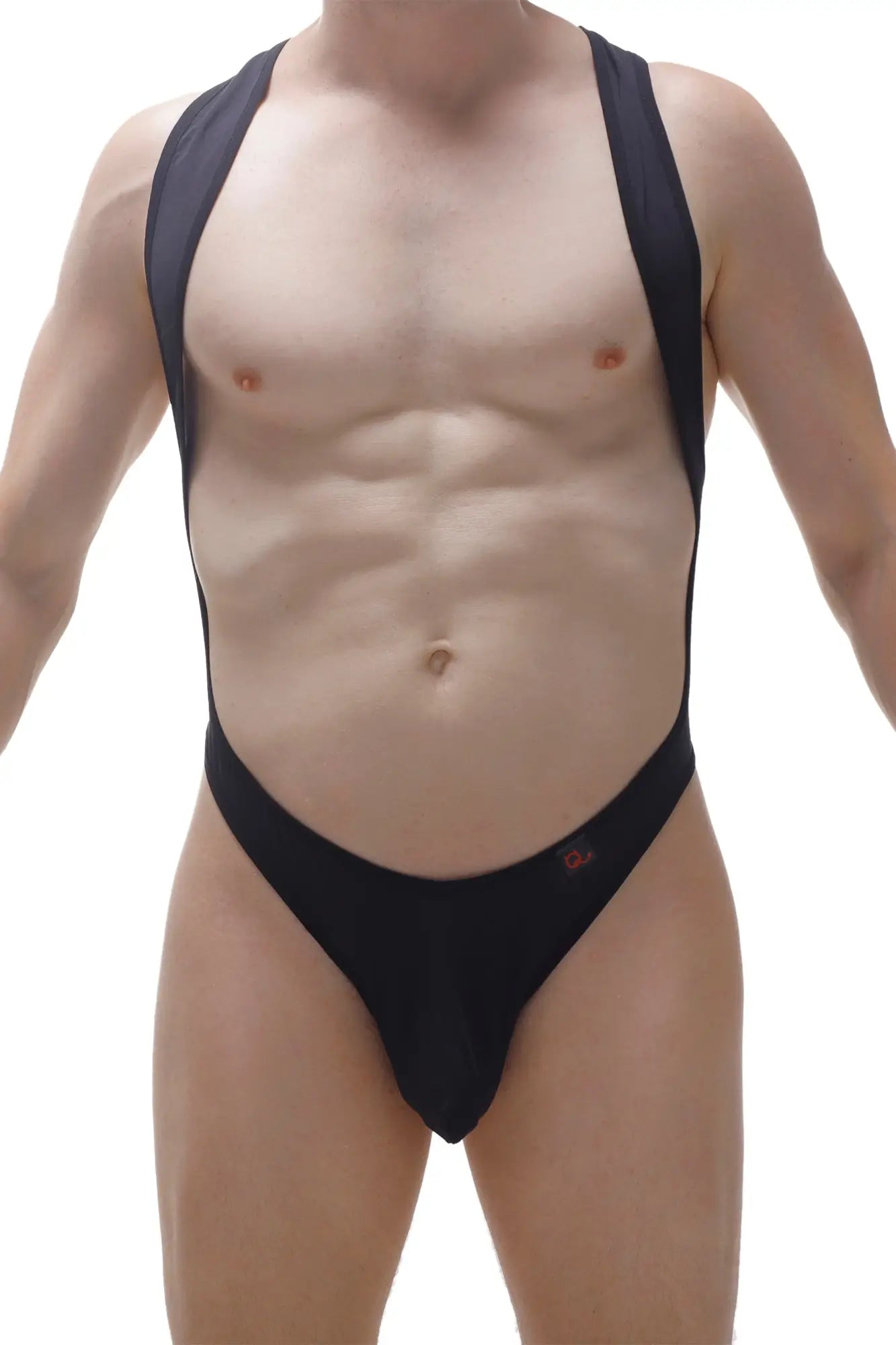 Black one-piece swimsuit PetitQ BodyThong Deluz with wide shoulder straps and high-cut leg design