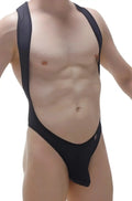 Black one-piece swimsuit petitq bodythong deluz with wide shoulder straps and high-cut leg design