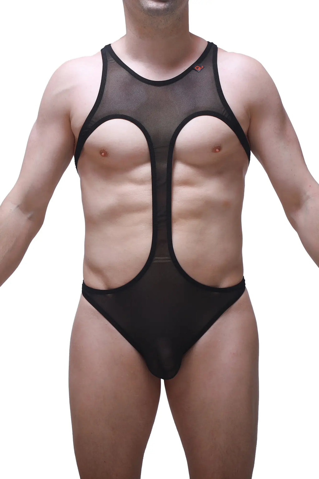 PetitQ bodythong Gracay net black sheer mesh one-piece swimsuit with bold cutouts and a sleek form-fitting design