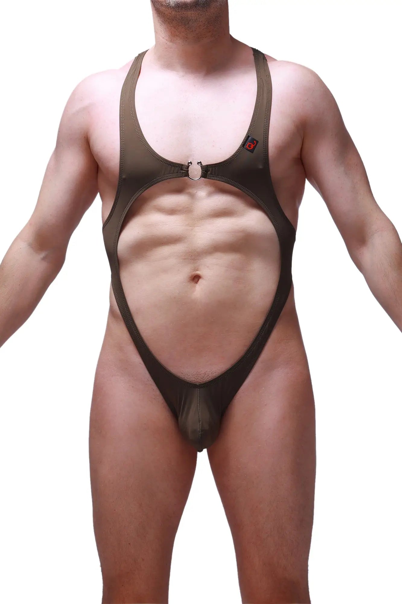 Olive green petitq bodythong journy one-piece swimsuit with cutout design and adjustable straps