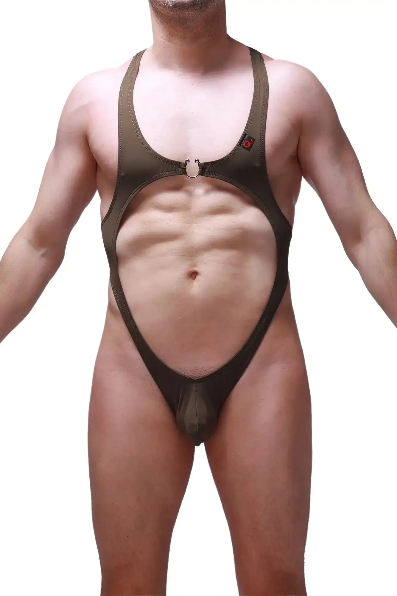 Olive green petitq bodythong journy one-piece swimsuit with cutout design and adjustable straps