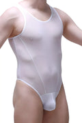 PetitQ bodythong liry net white sheer mesh one-piece swimsuit with scoop neckline and high-cut legs front view