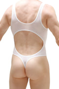 White petitq bodythong nexon one-piece swimsuit with cutout back and thong bottom in plum white color