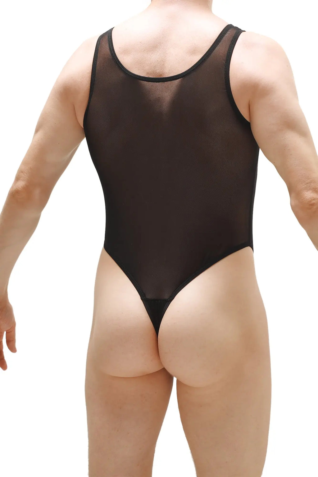 Petitq bodythong pencran black sheer mesh one-piece swimsuit with black trim