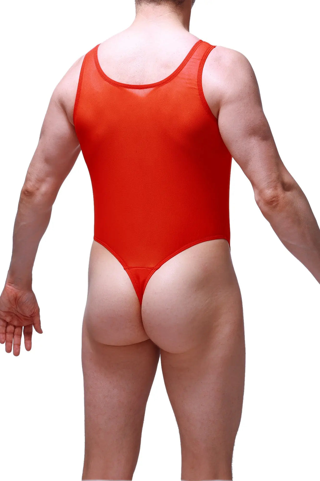 PetitQ bodythong Pencran red vibrant red form-fitting one-piece swimsuit with scoop neckline and high-cut legs