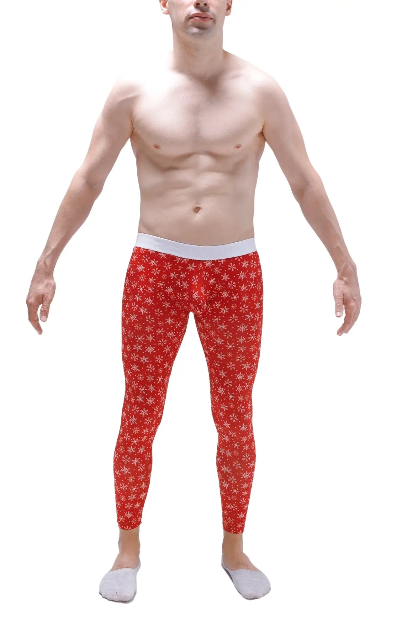 Petitq bottomless long john noel red patterned leggings with white snowflake designs and solid white waistband