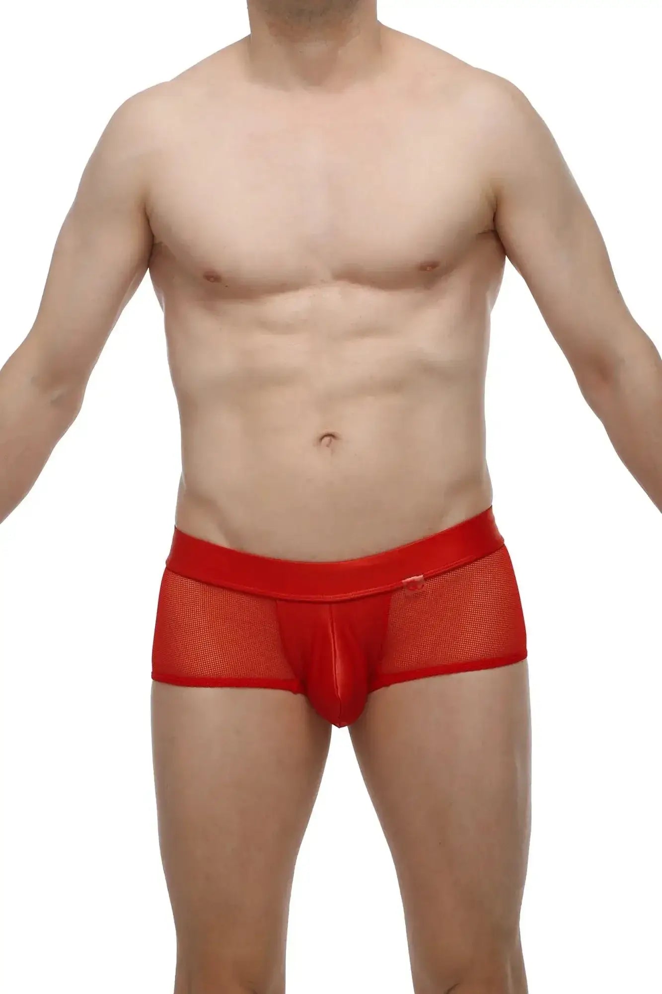 Red mesh briefs petitq boxer ablon red with solid red waistband and central pouch for comfortable fit
