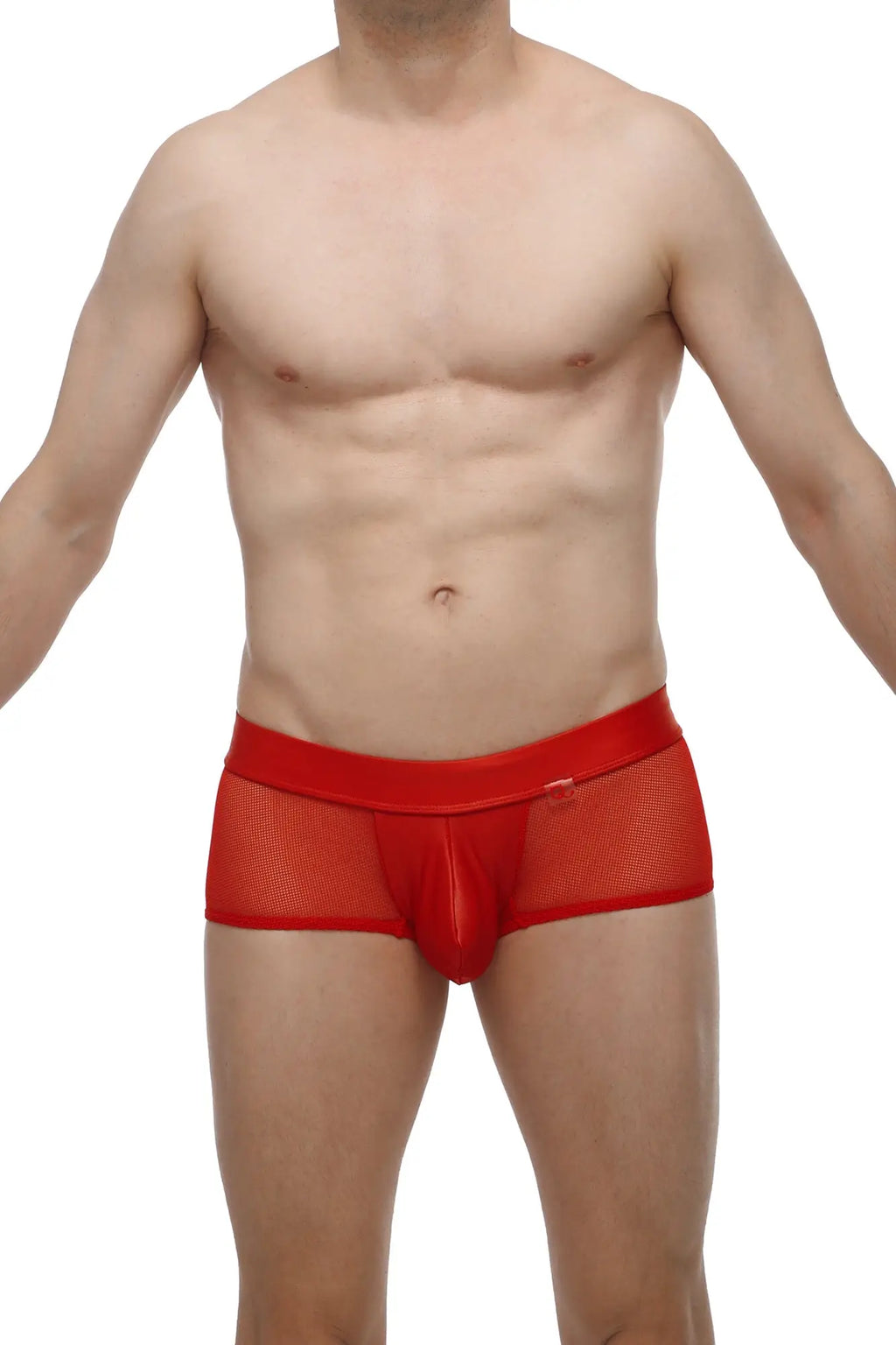 Red mesh briefs petitq boxer ablon red with solid red waistband and central pouch for comfortable fit