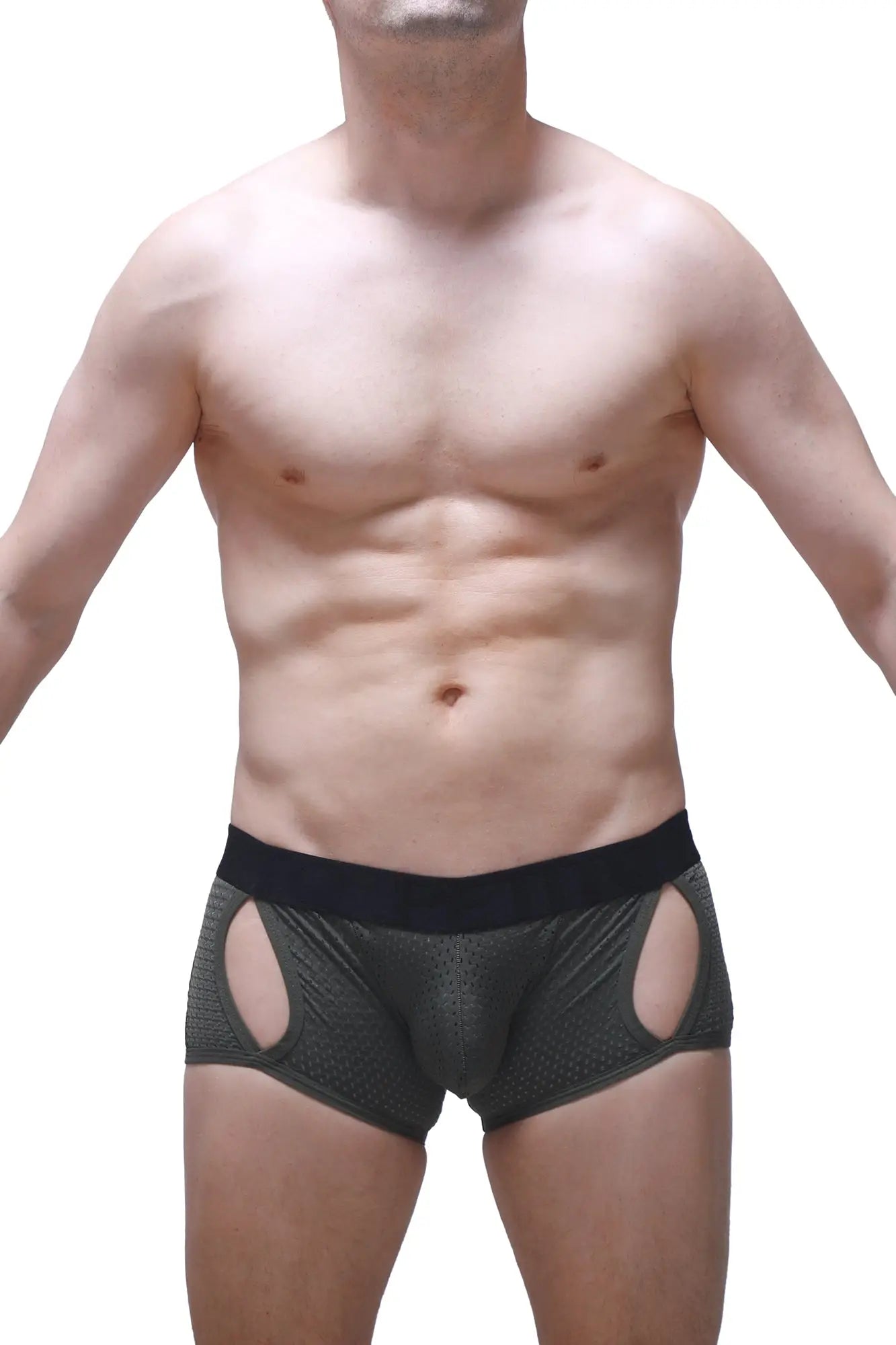 Petitq boxer anzex bee green black mesh boxer briefs with cut-out side panels for breathability and style