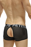 Black mesh briefs with a white petitq logo band from the PetitQ Boxer Anzex Durtol Black collection
