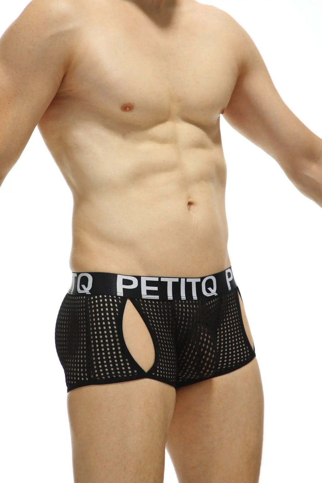 Black mesh briefs with a white petitq waistband from petitq boxer anzex durtol black collection