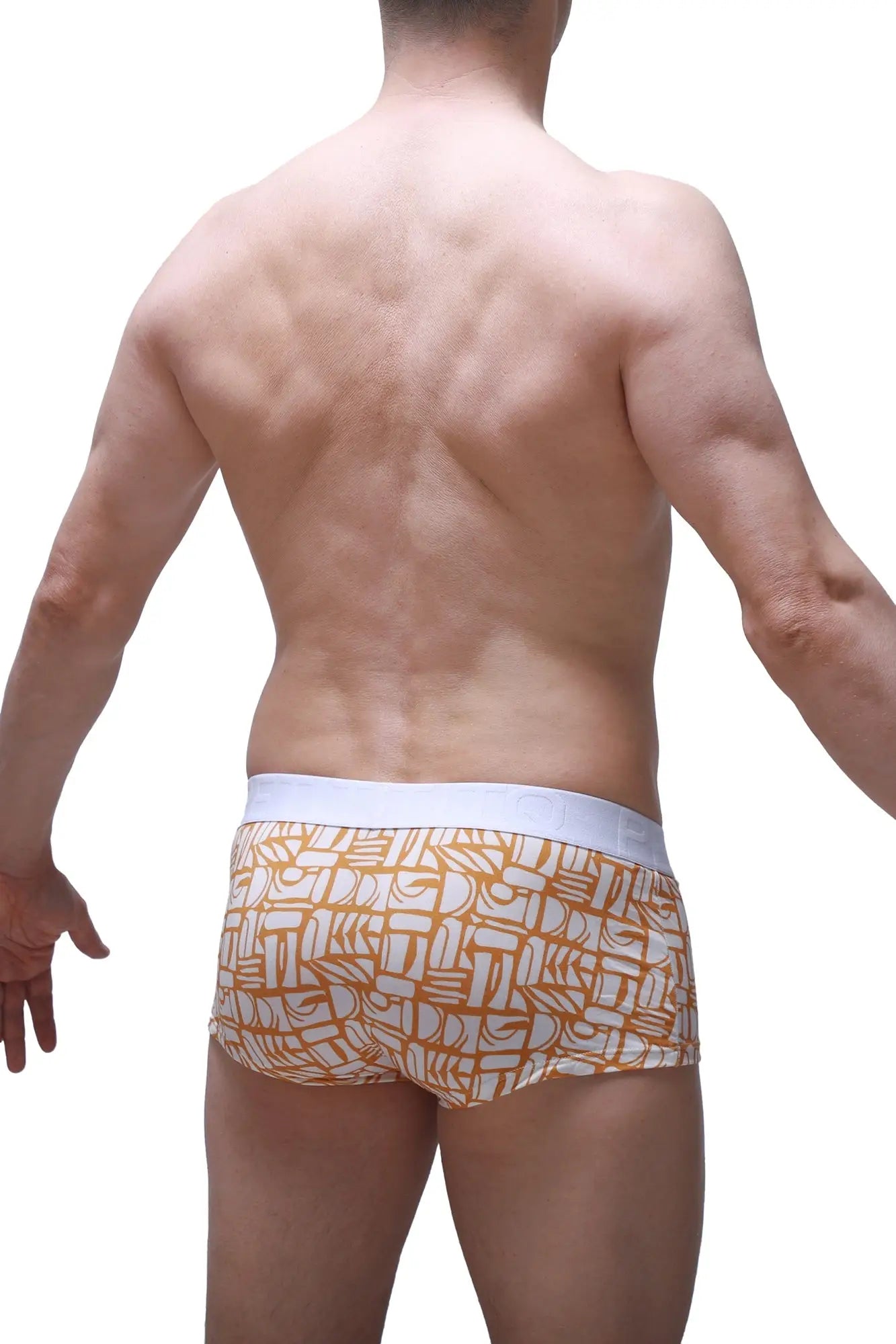 Petitq boxer brief carlot alloy in orange and white with a geometric pattern and comfortable fabric design