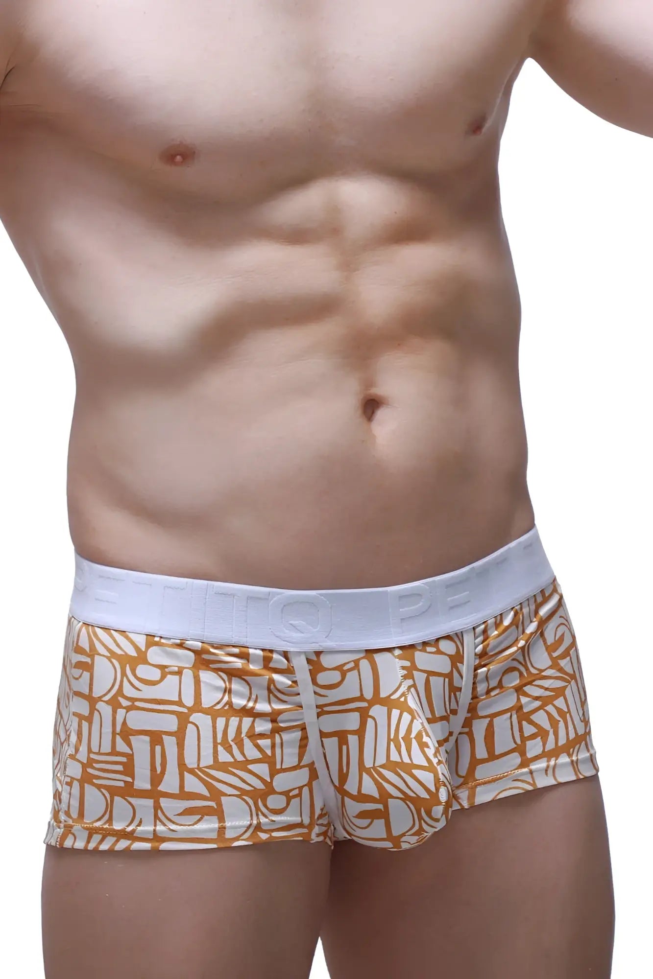 Orange and white patterned men’s briefs with solid white elastic waistband petitq boxer brief carlot alloy