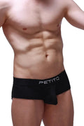 Black mesh PetitQ boxer brief chill bee featuring sleek modern design and white logo embroidery on waistband