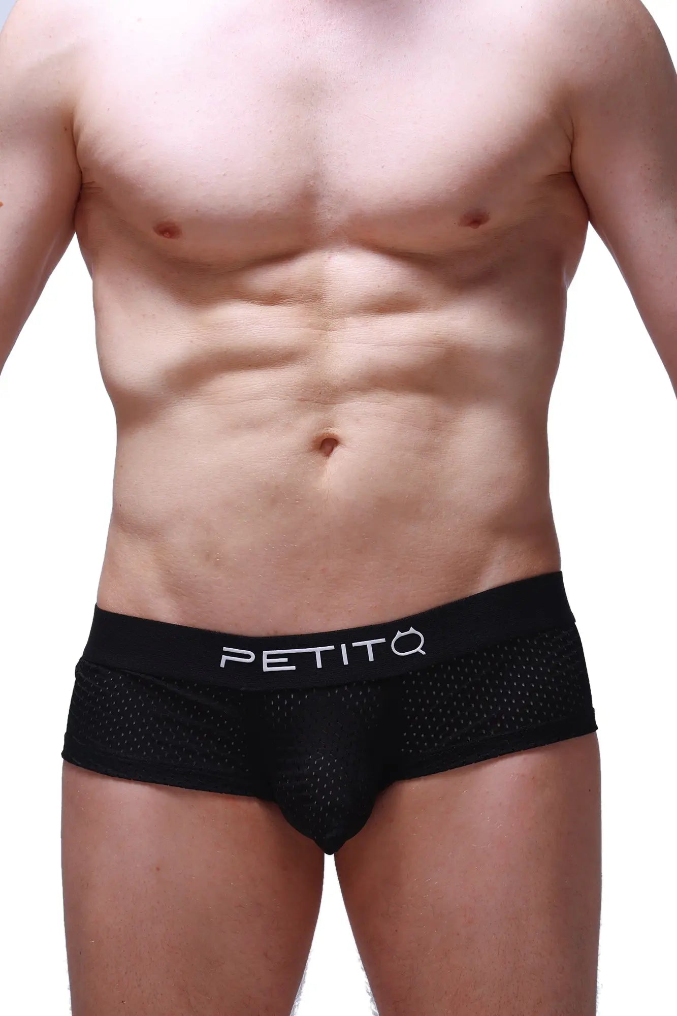 Black mesh PetitQ boxer brief chill bee with white logo waistband breathable lightweight underwear
