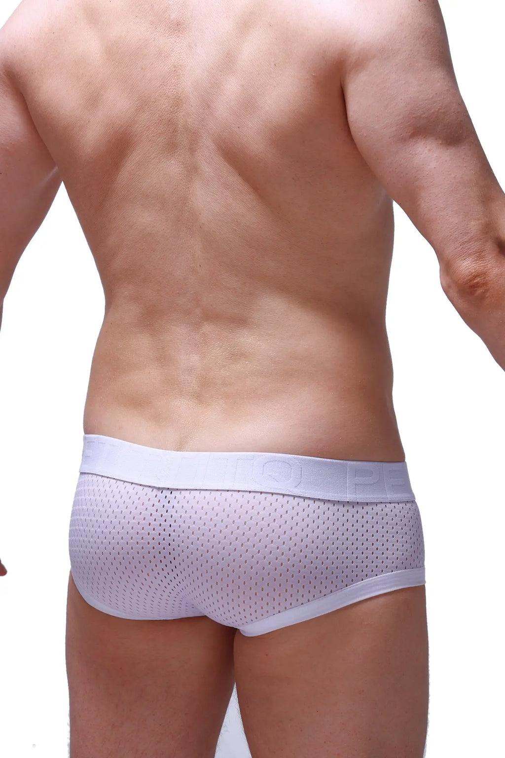 White mesh petitq boxer brief chill bee with solid white waistband and subtle quppe branding