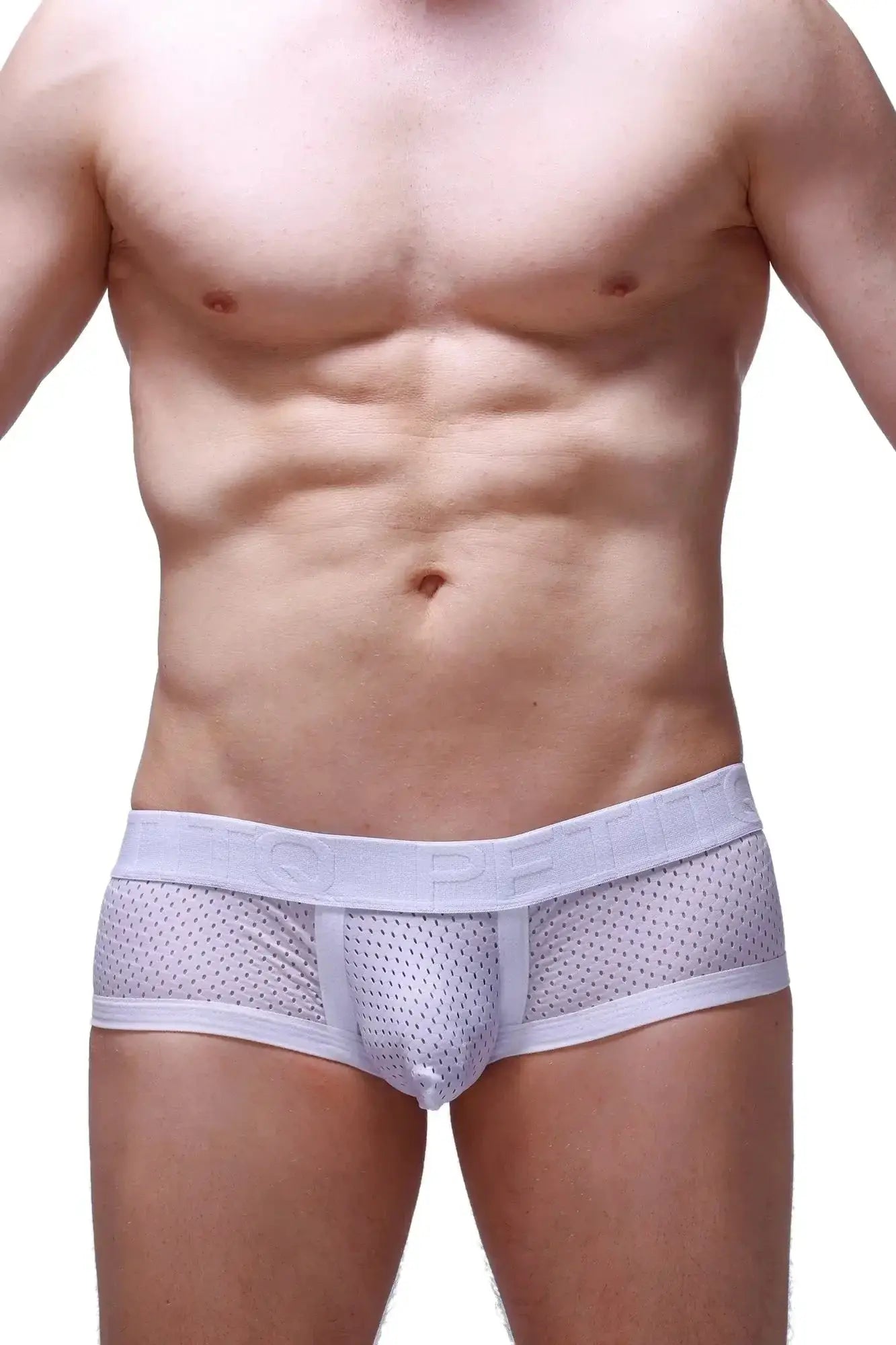 Petitq boxer brief chill bee white mesh briefs with solid white waistband and embossed lettering