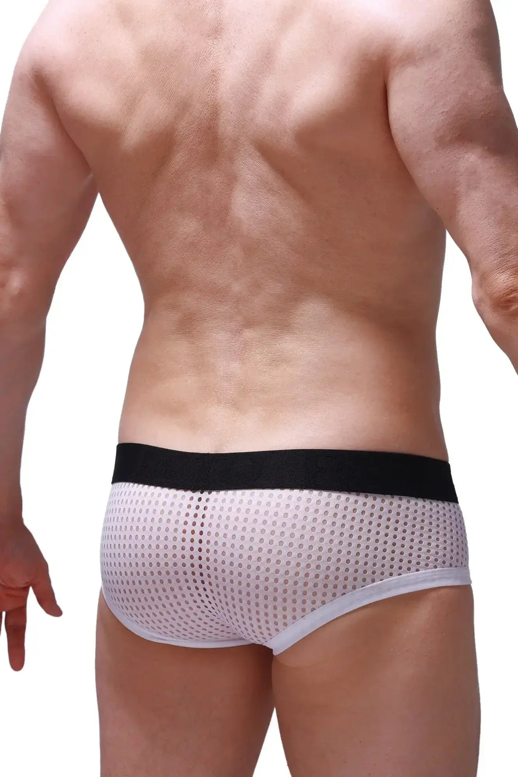 White mesh petitq boxer briefs with a black waistband designed for comfort and breathability